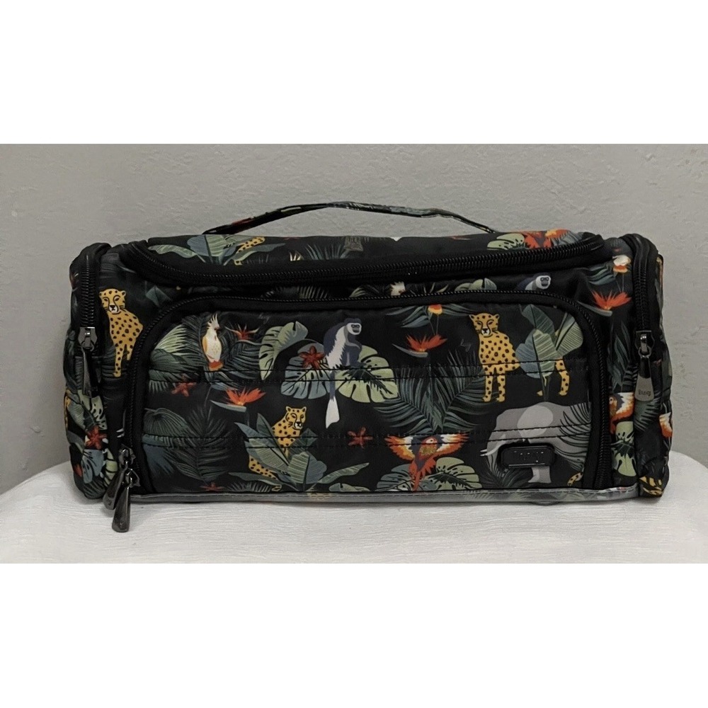 EUC LUG Trolley Travel Cosmetic Makeup Case Wildlife Black Zip Pockets‎ 6x12x4